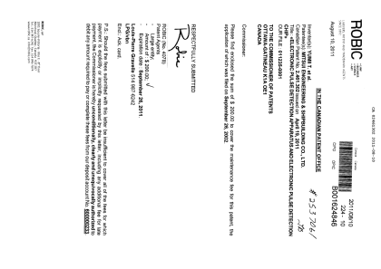 Canadian Patent Document 2461302. Fees 20110810. Image 1 of 1