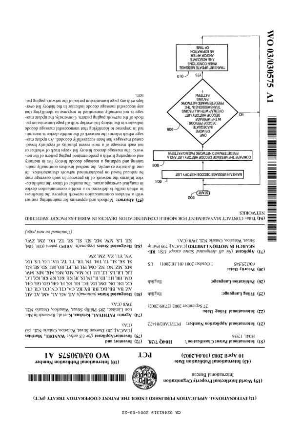 Canadian Patent Document 2461319. Abstract 20040322. Image 1 of 2