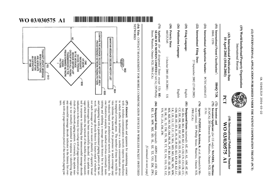 Document de brevet canadien 2461319. Abrégé 20040322. Image 1 de 2