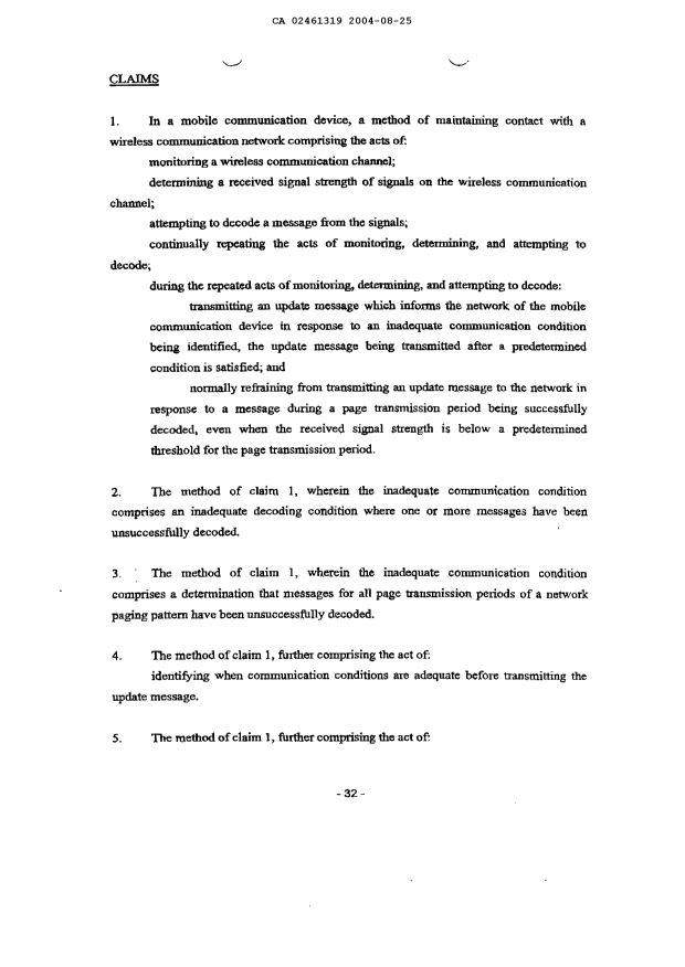 Document de brevet canadien 2461319. Poursuite-Amendment 20040825. Image 2 de 11