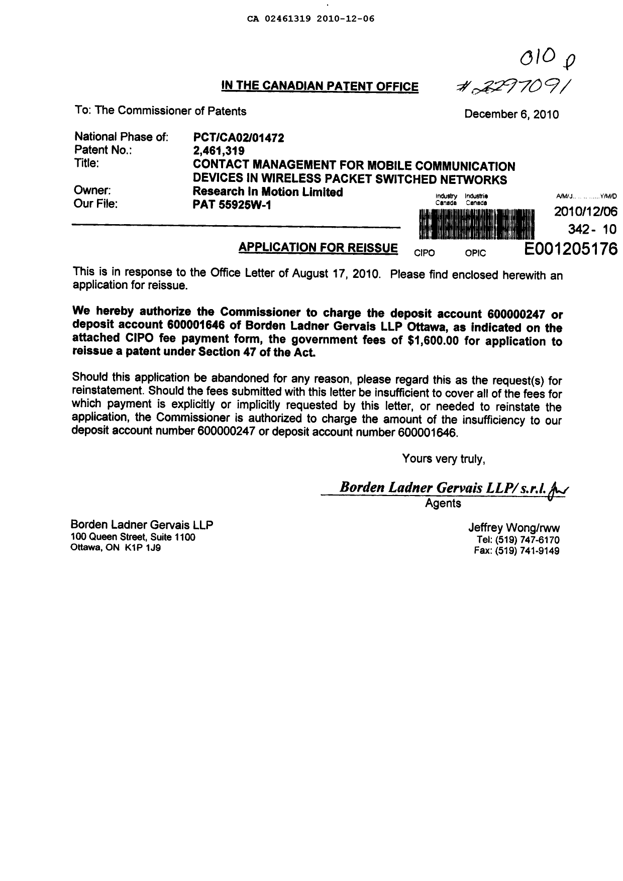 Document de brevet canadien 2461319. Poursuite-Amendment 20101206. Image 1 de 70
