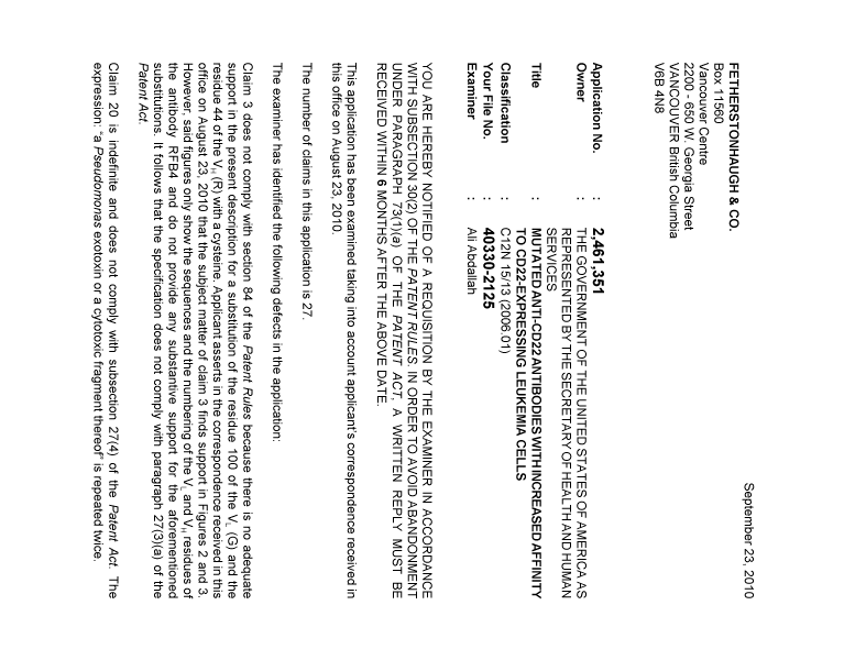 Document de brevet canadien 2461351. Poursuite-Amendment 20100923. Image 1 de 2