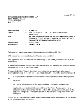 Document de brevet canadien 2461357. Correspondance 20040811. Image 1 de 2