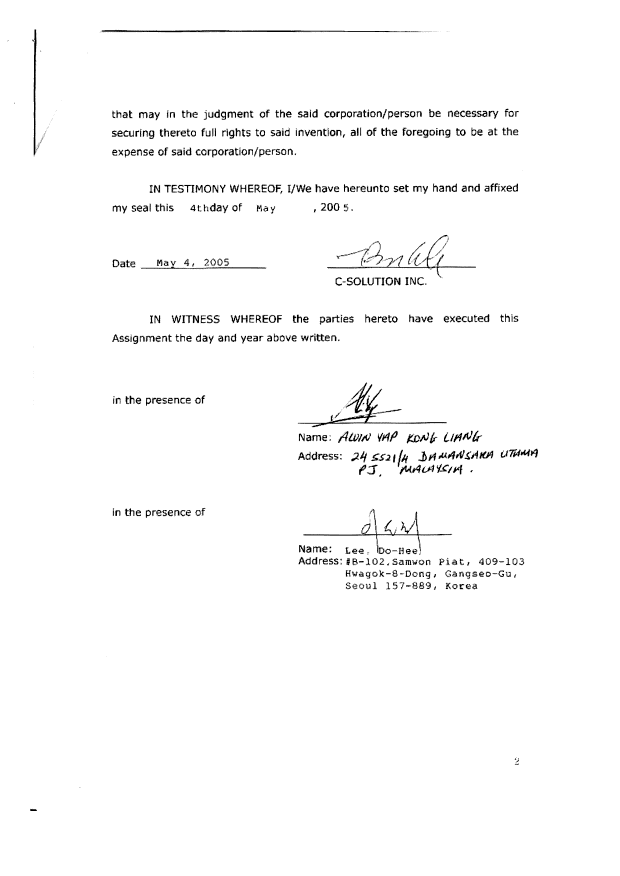 Document de brevet canadien 2461448. Cession 20050923. Image 3 de 3