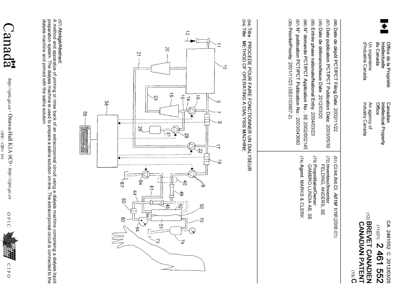 Document de brevet canadien 2461552. Page couverture 20120221. Image 1 de 1