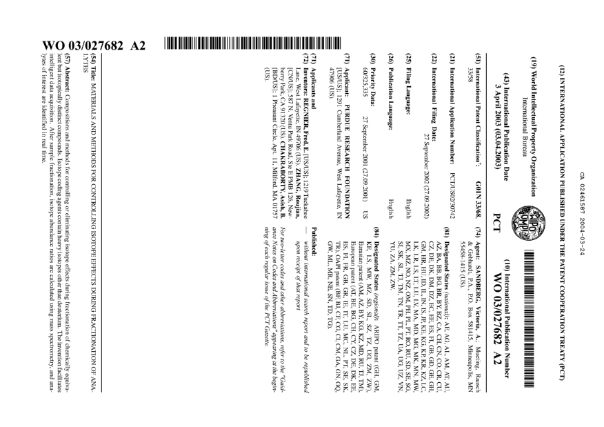 Document de brevet canadien 2461587. Abrégé 20040324. Image 1 de 1