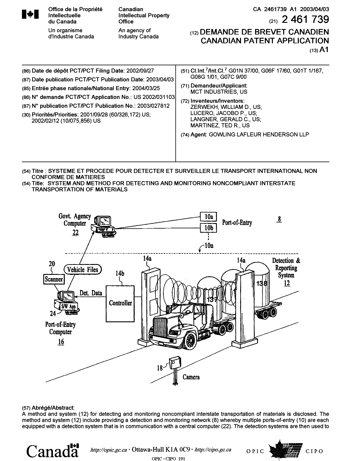 Document de brevet canadien 2461739. Page couverture 20040525. Image 1 de 2