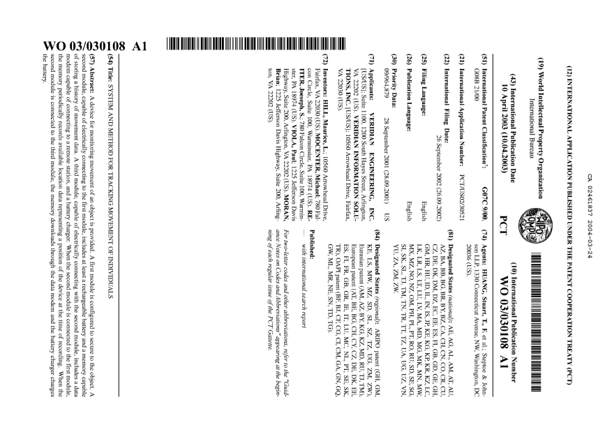 Document de brevet canadien 2461837. Abrégé 20040324. Image 1 de 1