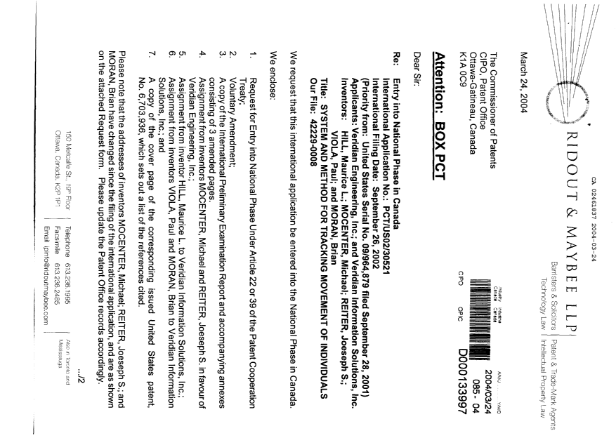 Document de brevet canadien 2461837. Cession 20040324. Image 1 de 26