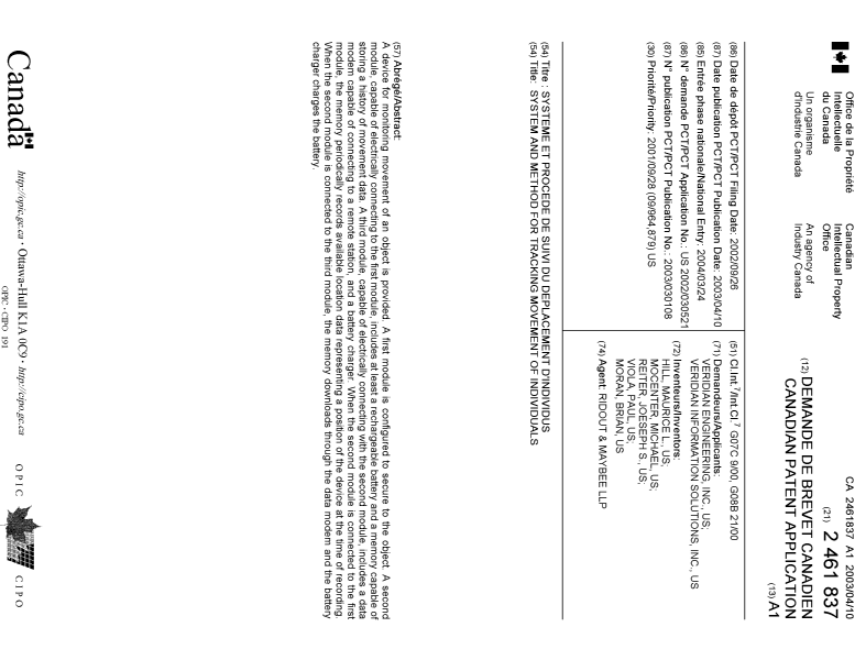 Document de brevet canadien 2461837. Page couverture 20040525. Image 1 de 1