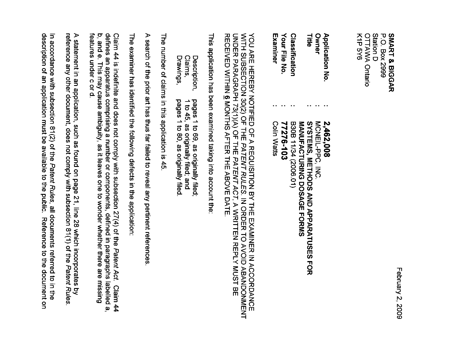 Canadian Patent Document 2462008. Prosecution-Amendment 20090202. Image 1 of 2