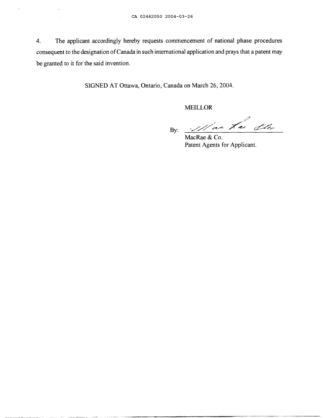 Document de brevet canadien 2462050. Cession 20040326. Image 4 de 4