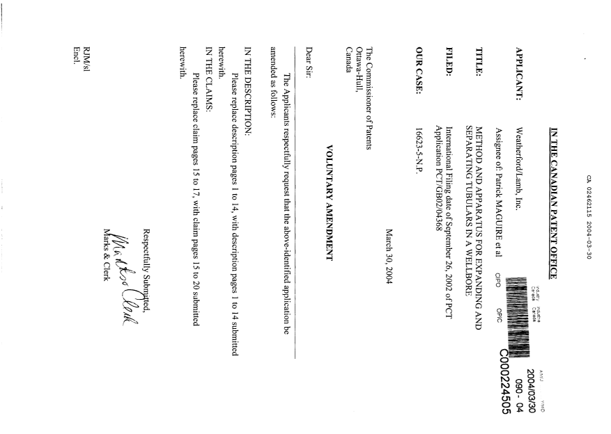 Document de brevet canadien 2462115. Poursuite-Amendment 20040330. Image 1 de 21