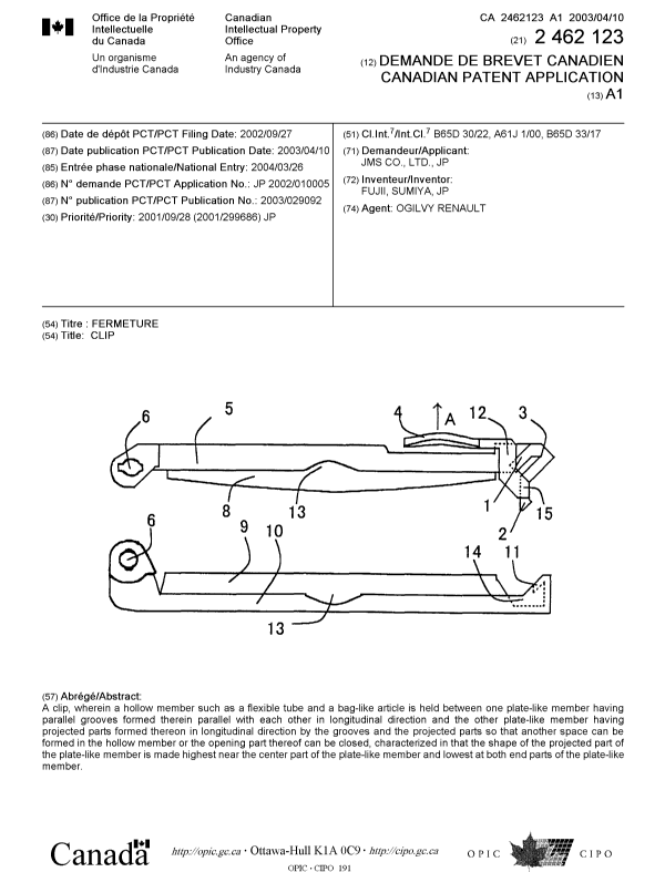 Canadian Patent Document 2462123. Cover Page 20040528. Image 1 of 1