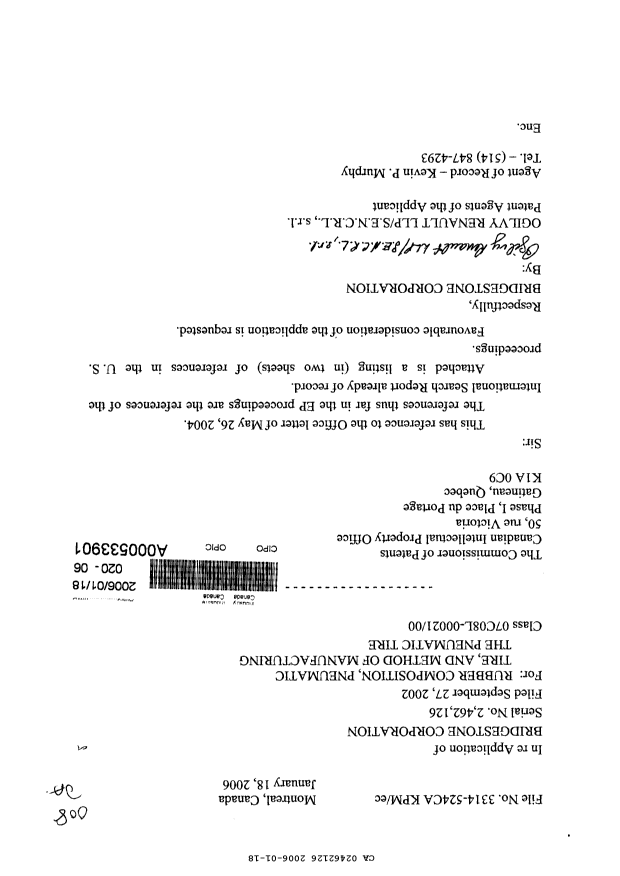 Canadian Patent Document 2462126. Prosecution-Amendment 20060118. Image 1 of 1