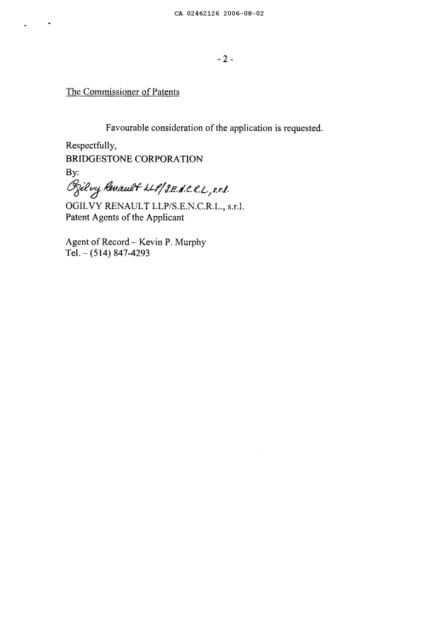 Document de brevet canadien 2462126. Poursuite-Amendment 20060802. Image 2 de 2