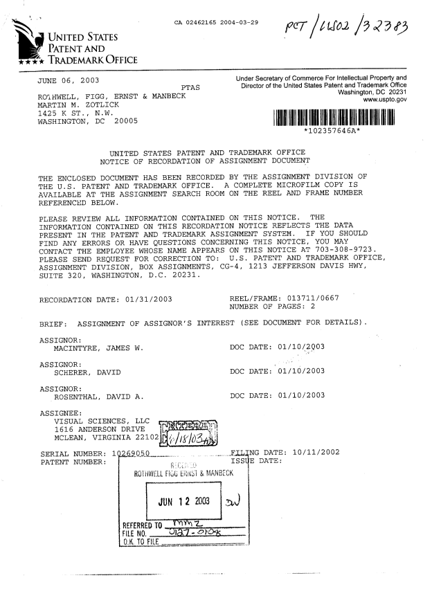 Canadian Patent Document 2462165. Assignment 20040329. Image 3 of 6