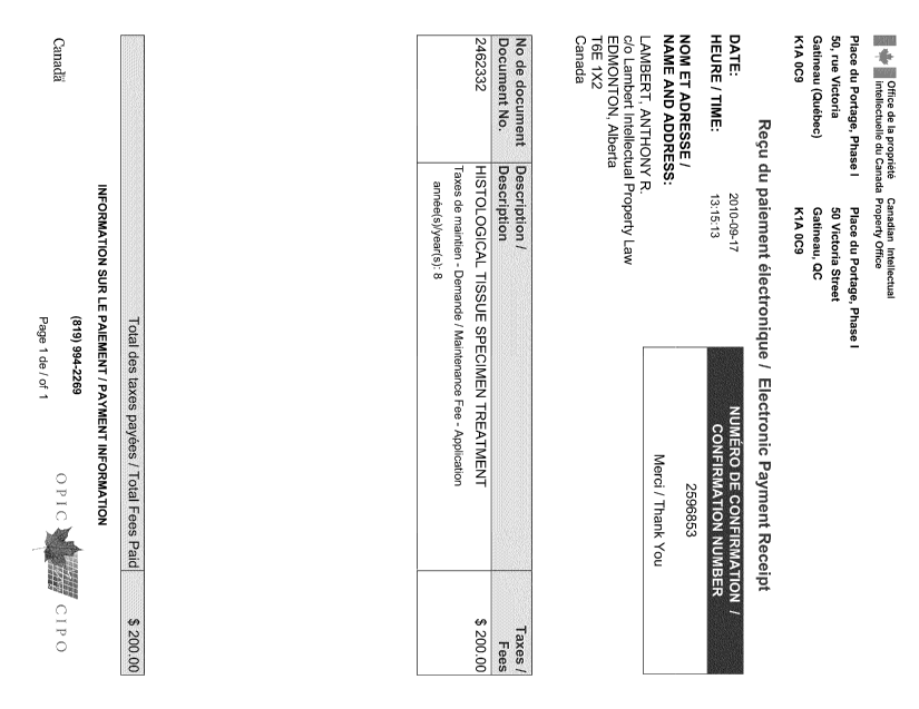 Document de brevet canadien 2462332. Taxes 20100917. Image 1 de 1