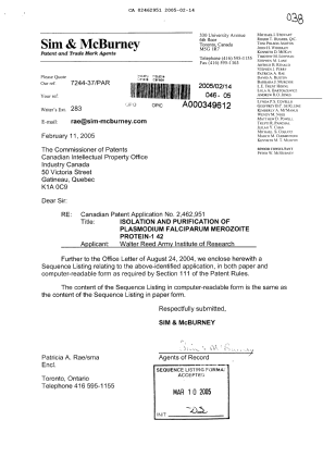 Canadian Patent Document 2462951. Prosecution-Amendment 20041214. Image 1 of 11