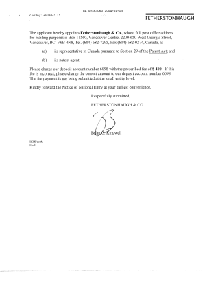 Document de brevet canadien 2463060. Cession 20031213. Image 2 de 4