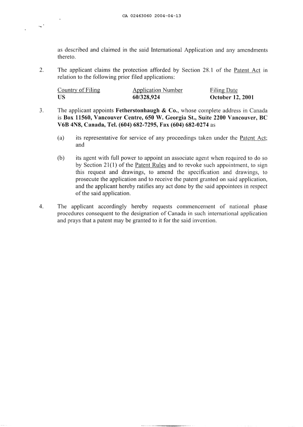Document de brevet canadien 2463060. Cession 20031213. Image 4 de 4