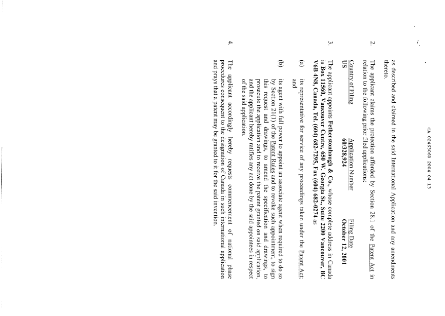 Canadian Patent Document 2463060. Assignment 20031213. Image 4 of 4