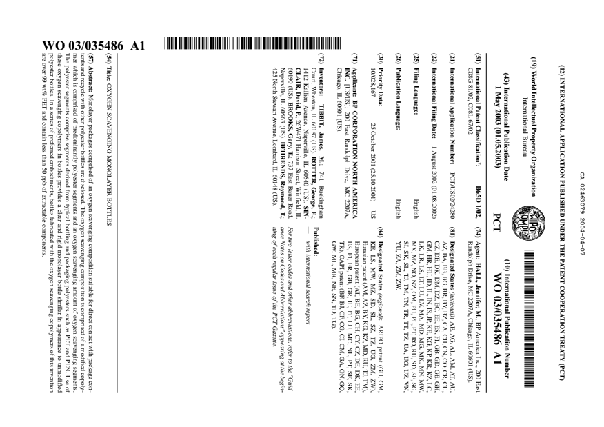 Document de brevet canadien 2463079. Abrégé 20040407. Image 1 de 1