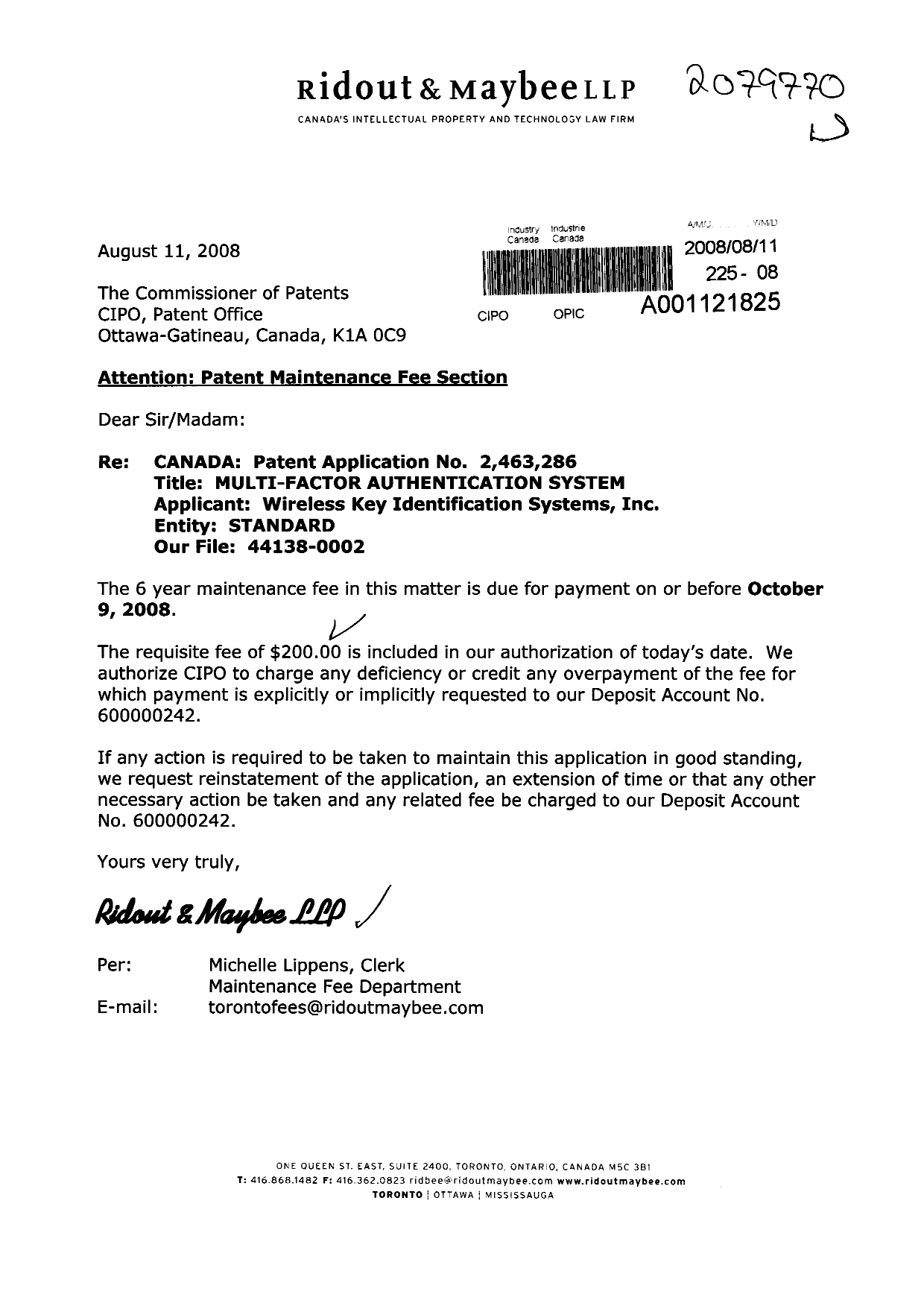 Document de brevet canadien 2463286. Taxes 20080811. Image 1 de 1