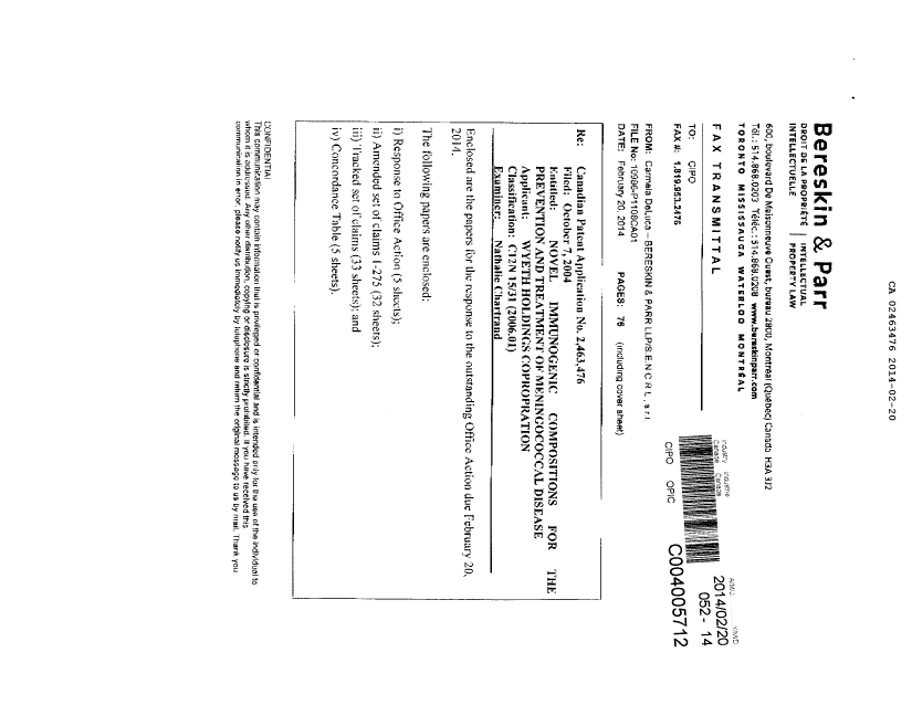 Canadian Patent Document 2463476. Prosecution-Amendment 20140220. Image 76 of 76