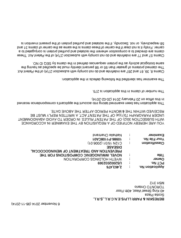 Canadian Patent Document 2463476. Prosecution-Amendment 20141106. Image 1 of 4