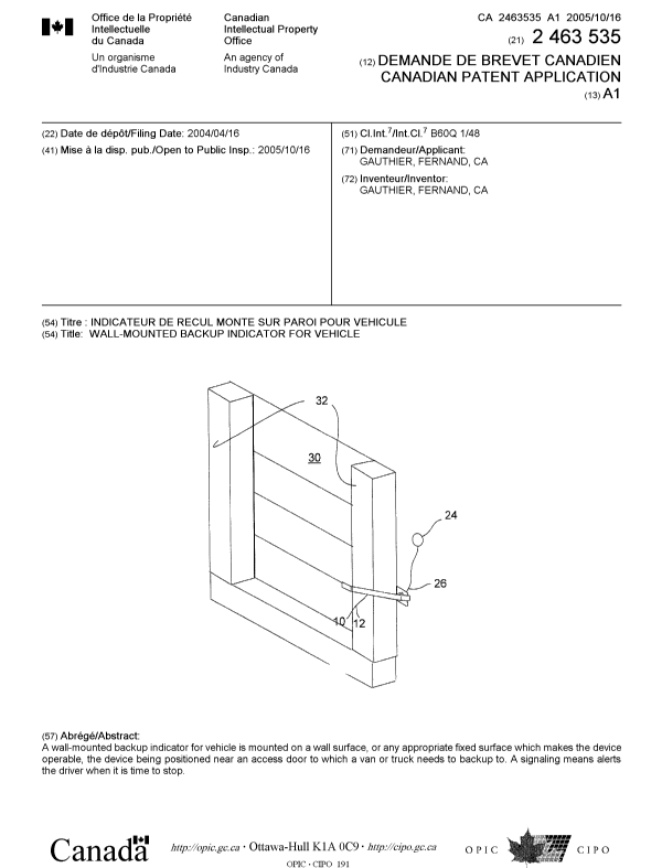 Document de brevet canadien 2463535. Page couverture 20051004. Image 1 de 1