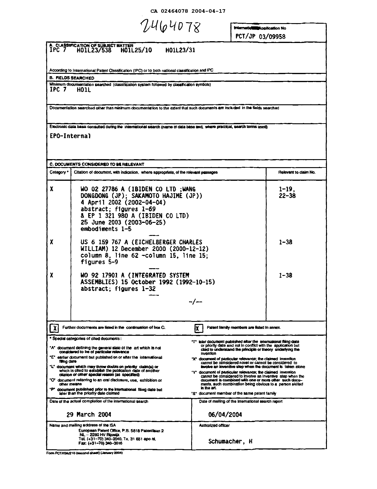 Document de brevet canadien 2464078. PCT 20040417. Image 1 de 3