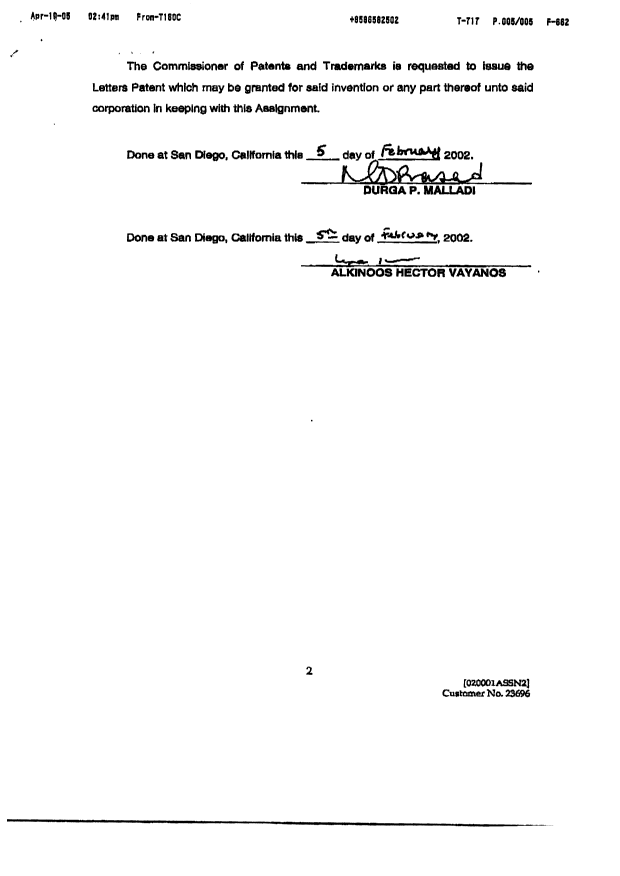 Document de brevet canadien 2464802. Cession 20050422. Image 5 de 5
