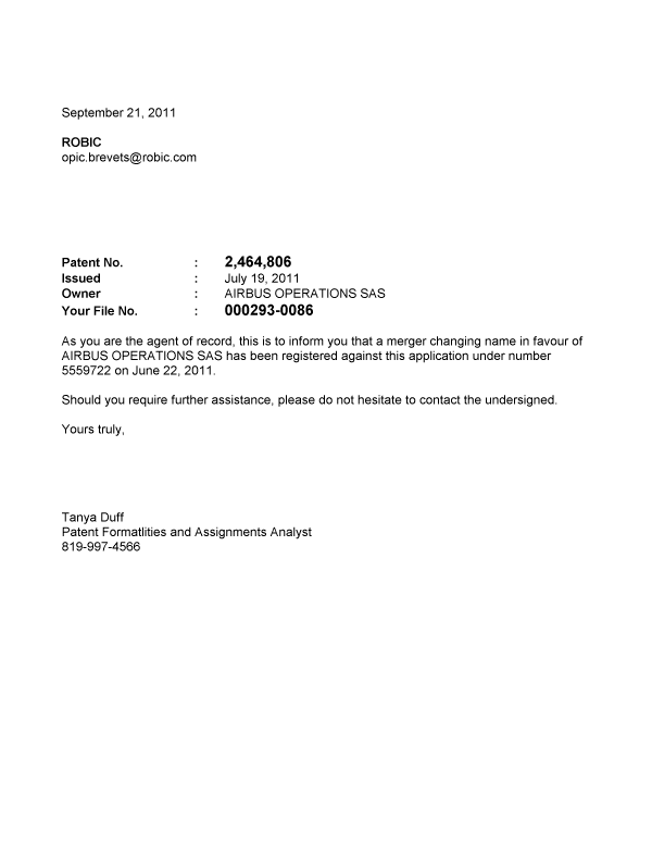Canadian Patent Document 2464806. Correspondence 20110921. Image 1 of 1