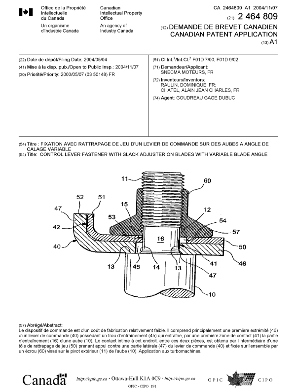 Canadian Patent Document 2464809. Cover Page 20041026. Image 1 of 1