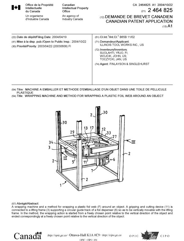 Canadian Patent Document 2464825. Cover Page 20041001. Image 1 of 1