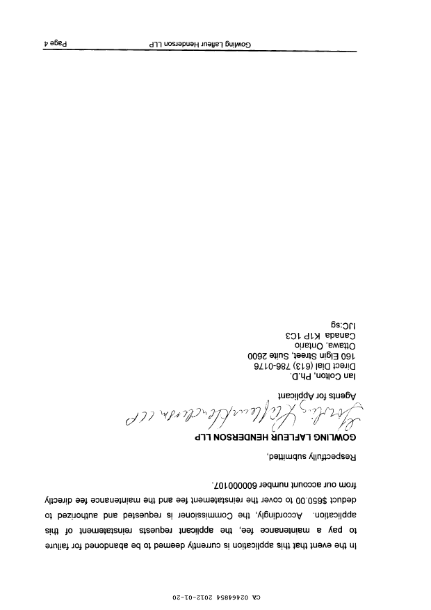 Document de brevet canadien 2464854. Poursuite-Amendment 20111220. Image 4 de 4
