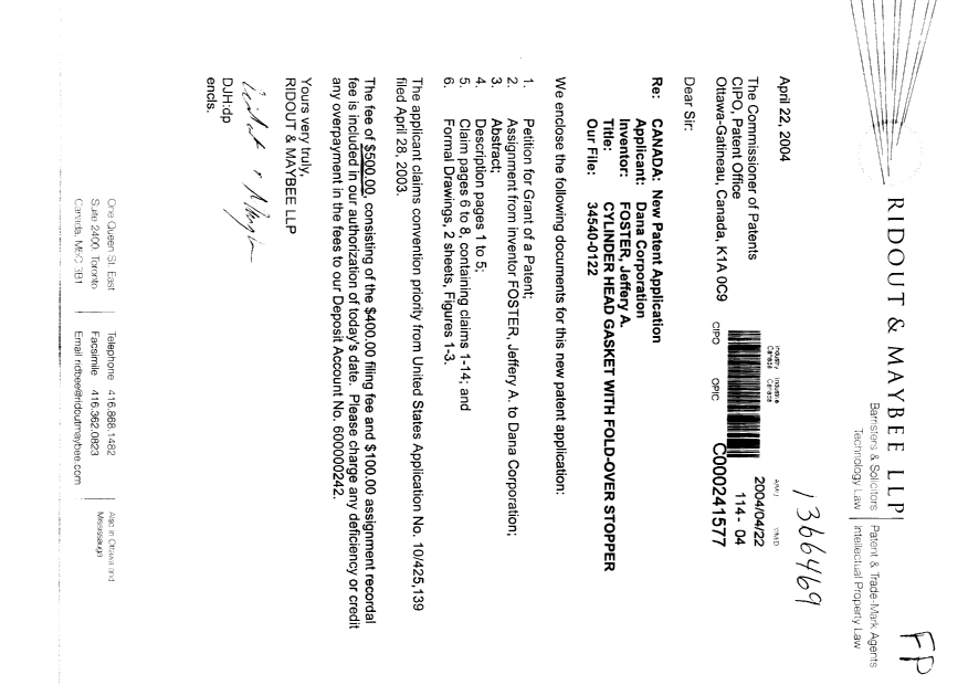 Canadian Patent Document 2464864. Assignment 20040422. Image 1 of 8