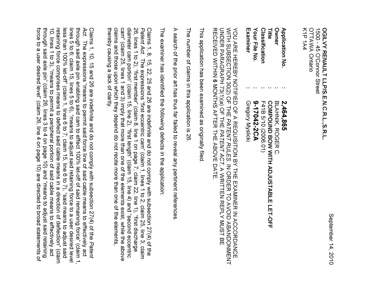 Canadian Patent Document 2464865. Prosecution-Amendment 20100914. Image 1 of 2