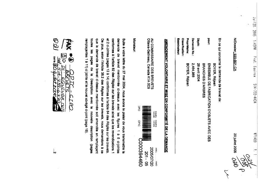 Canadian Patent Document 2464968. Correspondence 20050720. Image 1 of 3