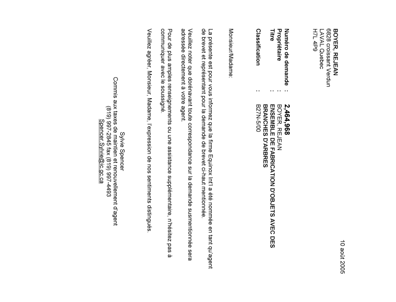 Canadian Patent Document 2464968. Correspondence 20050810. Image 1 of 1
