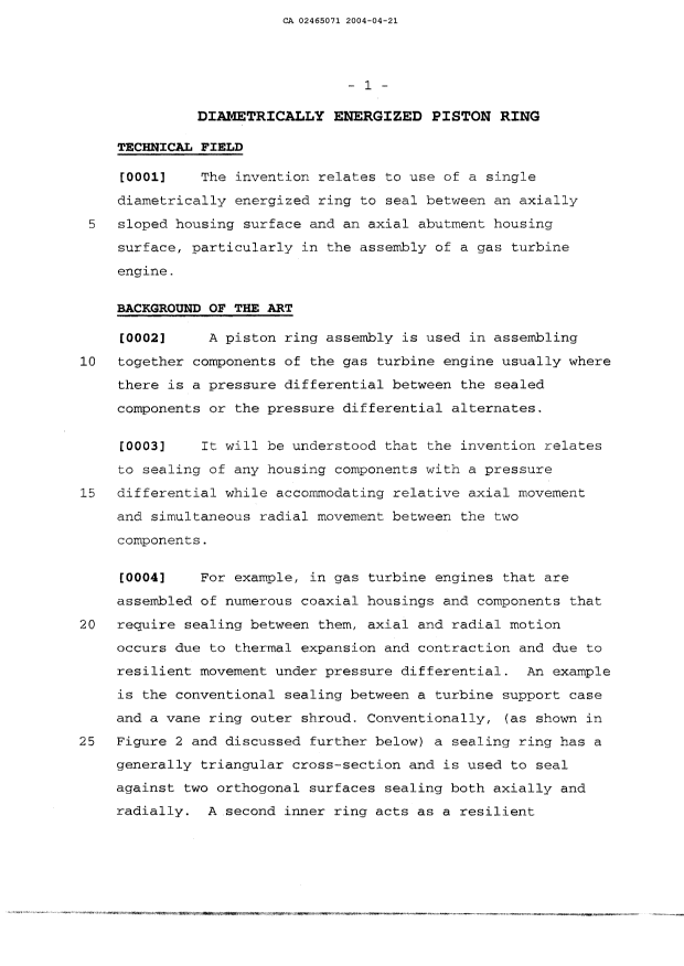 Document de brevet canadien 2465071. Description 20040421. Image 1 de 9