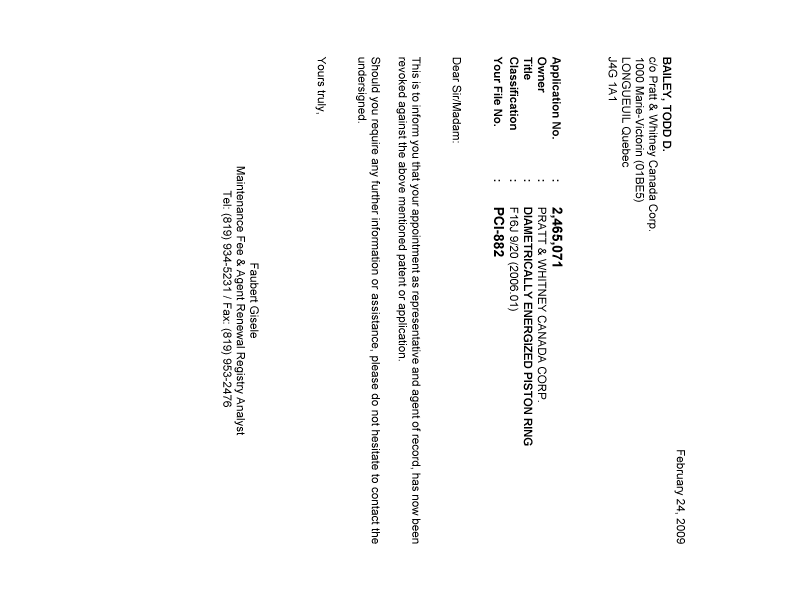 Canadian Patent Document 2465071. Correspondence 20090224. Image 1 of 1
