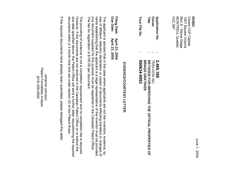 Canadian Patent Document 2465168. Correspondence 20040527. Image 1 of 1