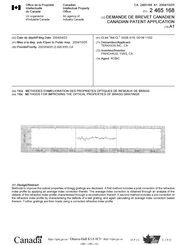 Document de brevet canadien 2465168. Page couverture 20041004. Image 1 de 1