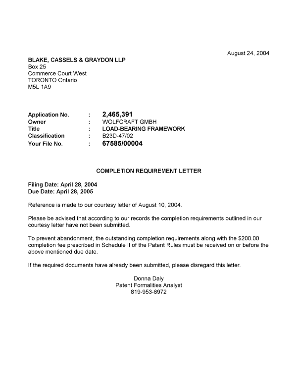 Canadian Patent Document 2465391. Correspondence 20040819. Image 1 of 1