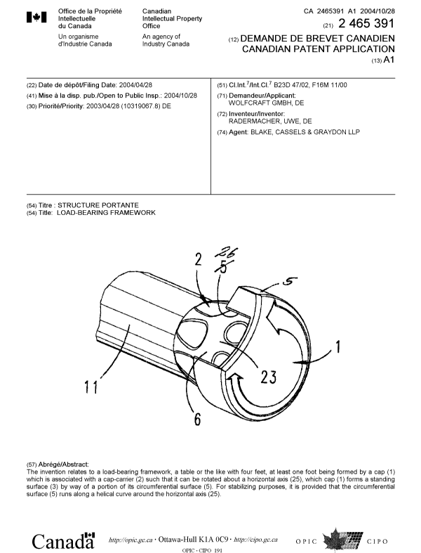 Canadian Patent Document 2465391. Cover Page 20041005. Image 1 of 1