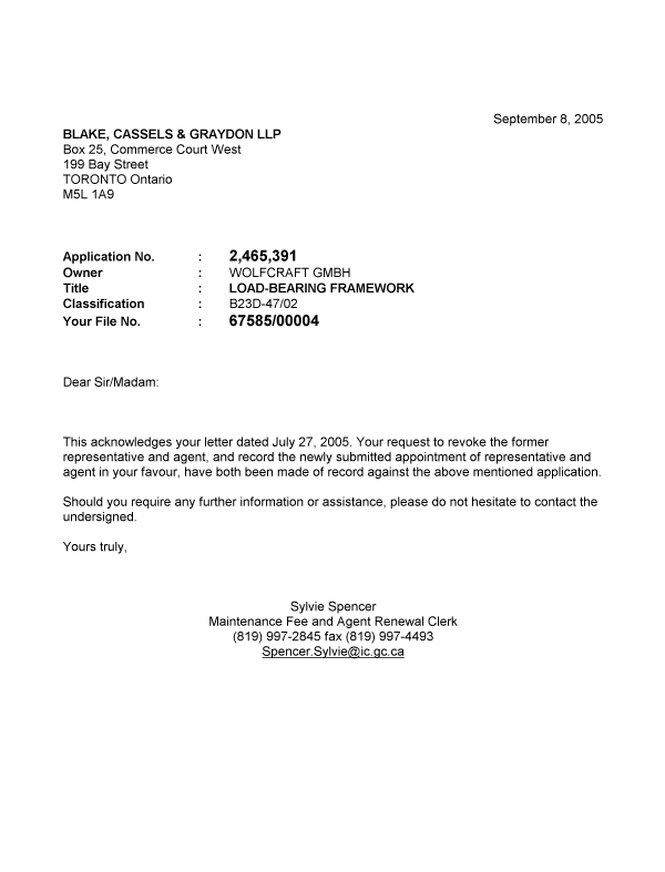 Canadian Patent Document 2465391. Correspondence 20050908. Image 1 of 1