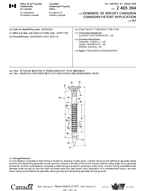 Canadian Patent Document 2465394. Cover Page 20041029. Image 1 of 1