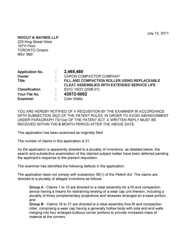 Canadian Patent Document 2465480. Prosecution-Amendment 20110712. Image 1 of 2